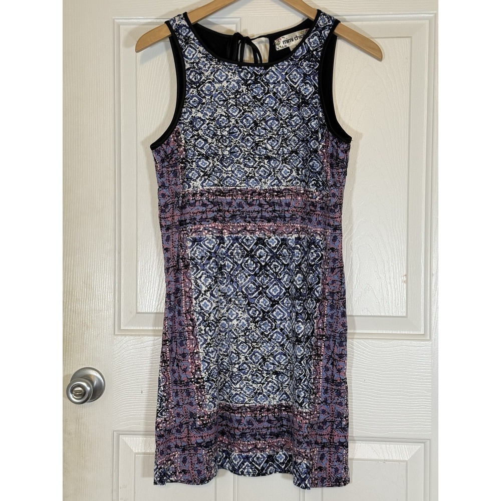 Small Mimi Chica Cottage Boho Floral Blue Purple Sleeveless Dress Party Casual